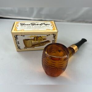 Avon Amber Glass Corn Cob Pipe with Black Stem and Gold Band